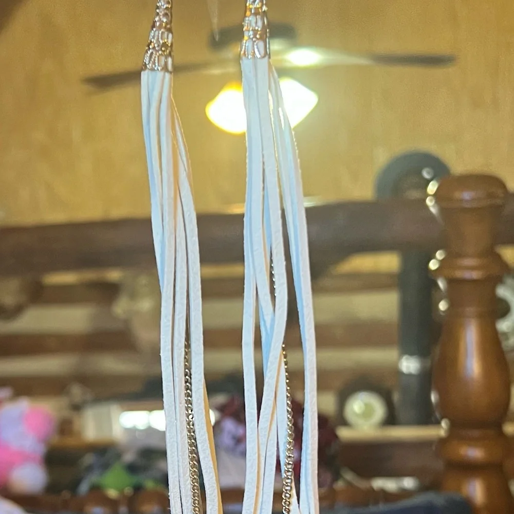 NWT No Boundaries Cream Long Leather Tassel Earrings Nickel & Lead Safe